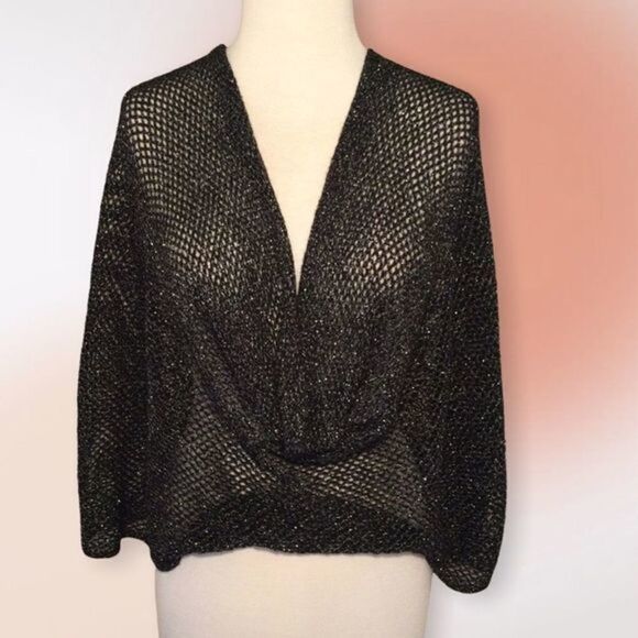 Black with Silver Metallic Shimmer‎ Infinity Scarf or Wrap - Picture 3 of 9